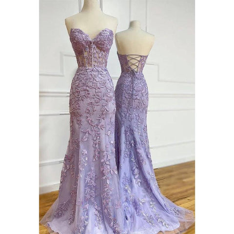 Robe de bal longue sexy à col en V et appliques en dentelle 