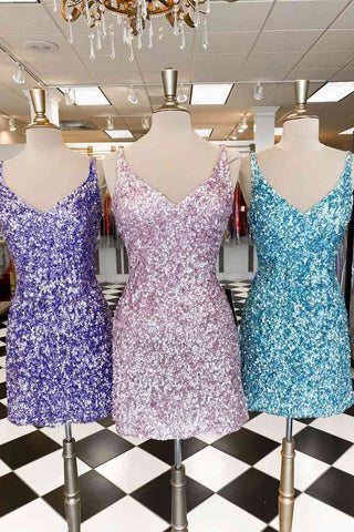 V Neck Sequined Bodycon Mini Cocktail Dress