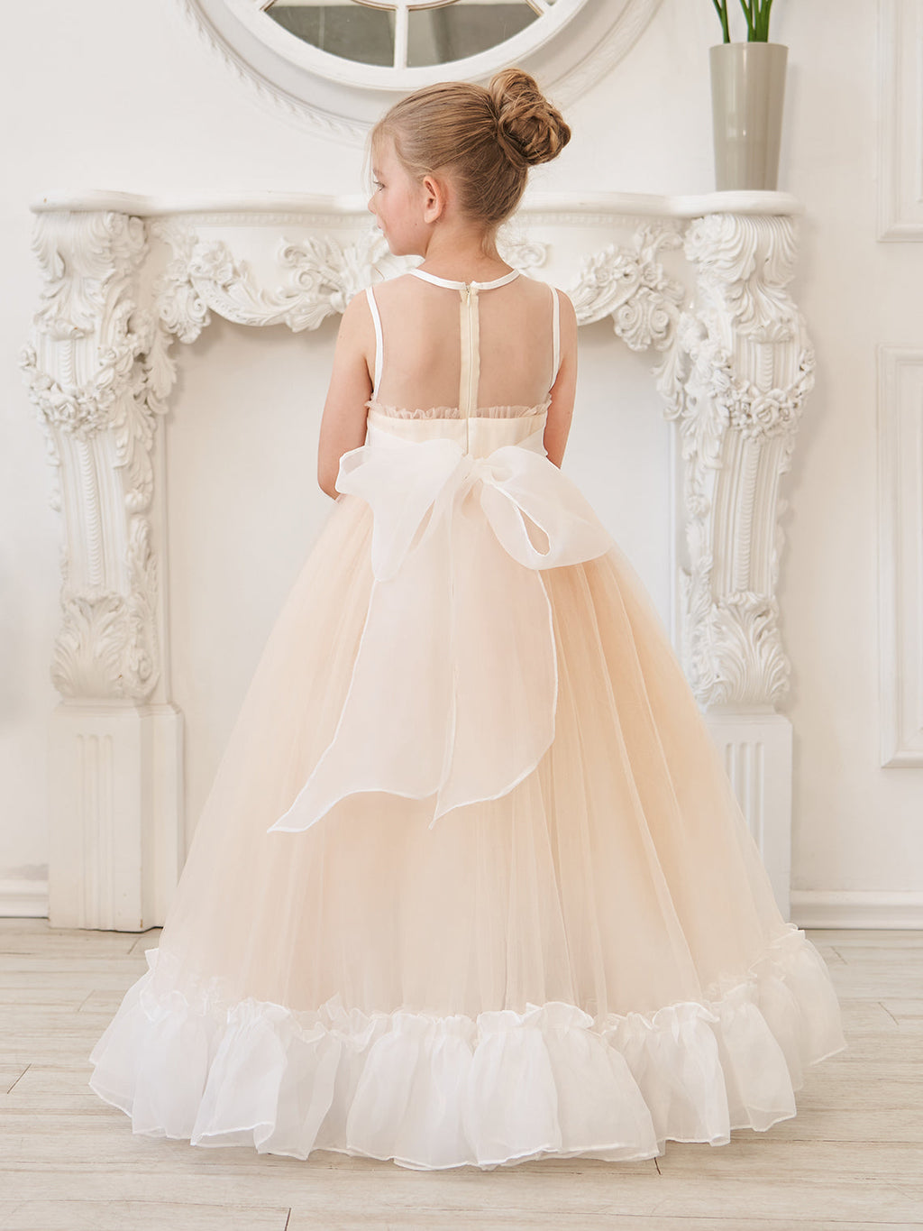 Vestido rosa de corte A, largo hasta el suelo, de tul y organza (010226975) 
