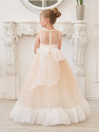 Vestido rosa de corte A, largo hasta el suelo, de tul y organza (010226975) 