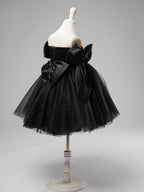 Vestido de tul negro hasta la rodilla con hombros descubiertos para bebé niña 