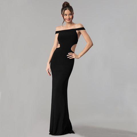Women's Off Shoulder Maxi Evening Dress – Elegant Formal Gown