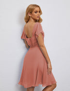 Robe de soirée dos nu, robe de bal formelle, longueur genou, manches courtes, robe de cocktail 28077 