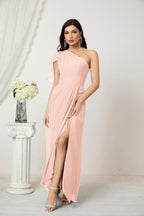 Baoleely  Chiffon Ruffled One Shoulder Long Bridesmaid Dresses A-line Formal Evening Gown Side Split 2809