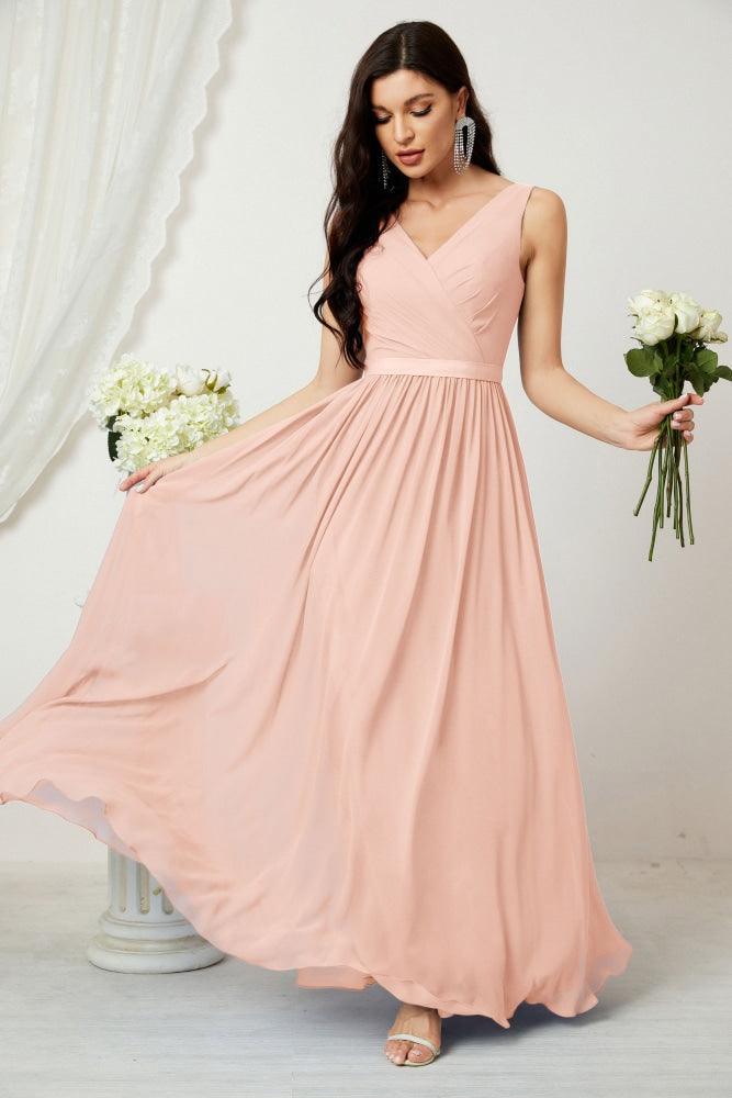 Women's Chiffon Long Bridesmaid Dresses A line Sleeveless Formal Prom Gown for Evening Party Homecoming Dresses 2808