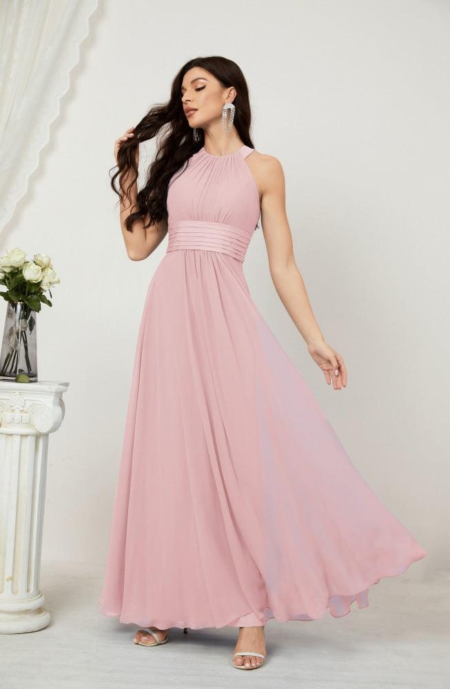 Vestido de fiesta formal Baoleely de gasa con cuello halter, largo, sin mangas, para dama de honor 2802 