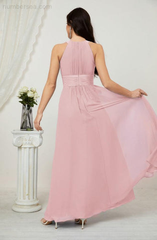 Baoleely Formal Party Gown Dress Chiffon Halter Long Sleeveless Bridesmaid Dresses 2802