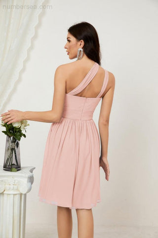 Vestido corto de gasa con un solo hombro para dama de honor de mujer Baoleely, ideal para fiestas y eventos formales como el baile de bienvenida (modelo 2804).