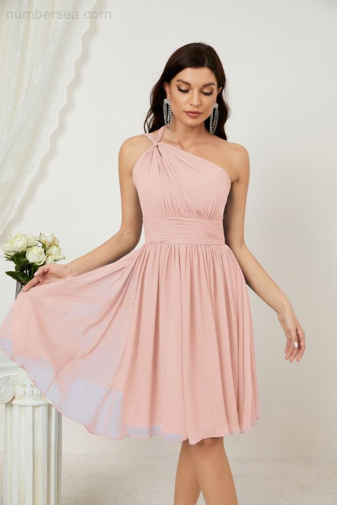 Vestido corto de gasa con un solo hombro para dama de honor de mujer Baoleely, ideal para fiestas y eventos formales como el baile de bienvenida (modelo 2804).