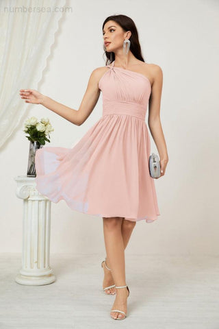 Vestido corto de gasa con un solo hombro para dama de honor de mujer Baoleely, ideal para fiestas y eventos formales como el baile de bienvenida (modelo 2804).