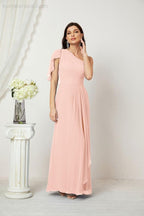 Baoleely  Chiffon Ruffled One Shoulder Long Bridesmaid Dresses A-line Formal Evening Gown Side Split 2809
