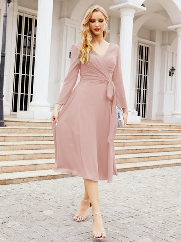 Vestido de dama de honor con espalda en V y cinturón, para la madre de la novia o invitada a la boda SY28031