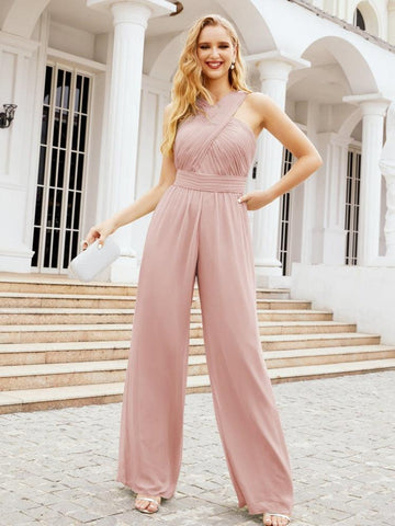 Mono con cuello cruzado Baoleely, vestido de noche formal, vestido largo de dama de honor, pantalón acampanado 28033