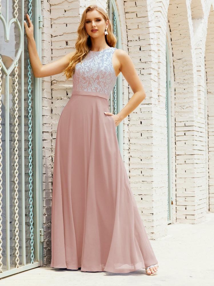 Robe de demoiselle d'honneur en dentelle, longueur au sol, avec poches, 28017 