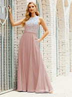 Robe de demoiselle d'honneur en dentelle, longueur au sol, avec poches, 28017 