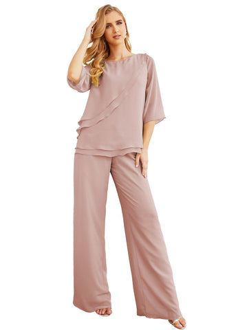 Elegante conjunto de pantalón y bata plateada de dos piezas para la madre de la novia, talla grande, con volantes, Sunderly Elegant SY28064