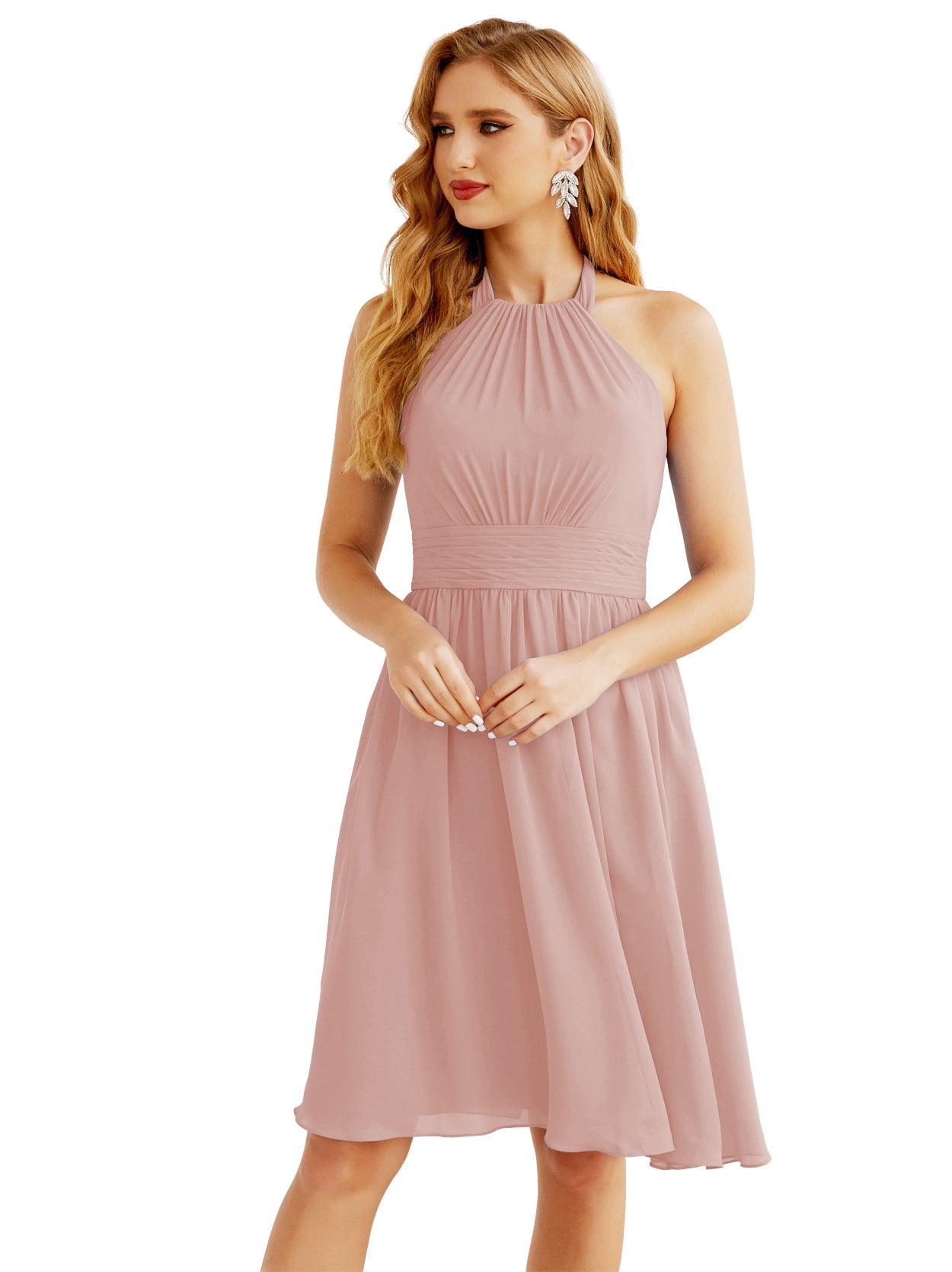 Robe de demoiselle d'honneur courte en mousseline de soie, dos nu, sans manches, robe de soirée formelle, dos nu, Baoleely 28023 