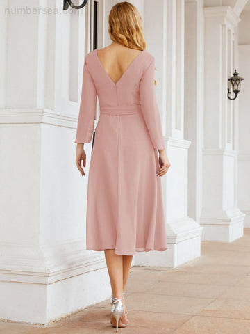 Vestido de dama de honor con espalda en V y cinturón, para la madre de la novia o invitada a la boda SY28031