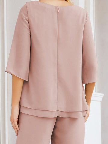 Elegante conjunto de pantalón y bata plateada de dos piezas para la madre de la novia, talla grande, con volantes, Sunderly Elegant SY28064