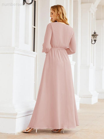 Sunnderly Women's Chiffon Bridesmaid Dress A line Long Sleeves Formal Evening Prom Gown for Wedding Guest SY28032