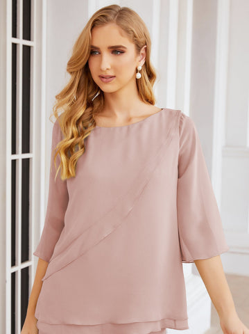 Elegante conjunto de pantalón y bata plateada de dos piezas para la madre de la novia, talla grande, con volantes, Sunderly Elegant SY28064