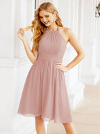 Robe de demoiselle d'honneur courte en mousseline de soie, dos nu, sans manches, robe de soirée formelle, dos nu, Baoleely 28023 