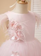 Vestido de niña de las flores de tul sin mangas estilo princesa con cuentas y lazo de plumas (010224704) 