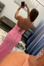 Sparkly Detachable Train Sequins Prom Dress with Slit