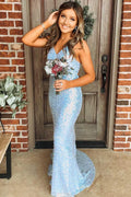 Robe de bal longue sirène à sequins clairs