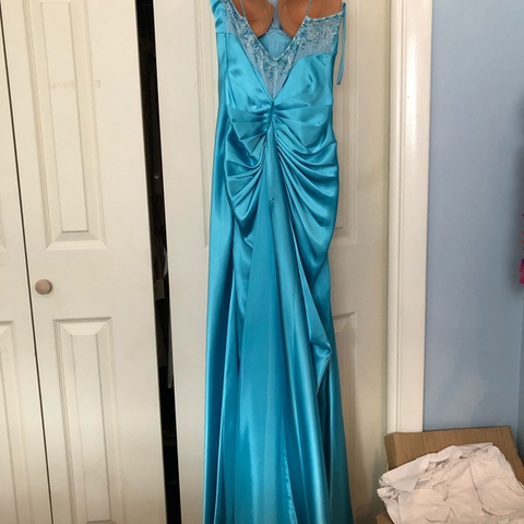 Simple Blue Spaghetti Straps Satin Mermaid Evening Dress Formal Prom Dress Y8404