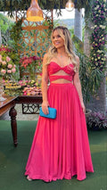 Robe de soirée rose fuchsia sexy à découpe taille haute Y2699