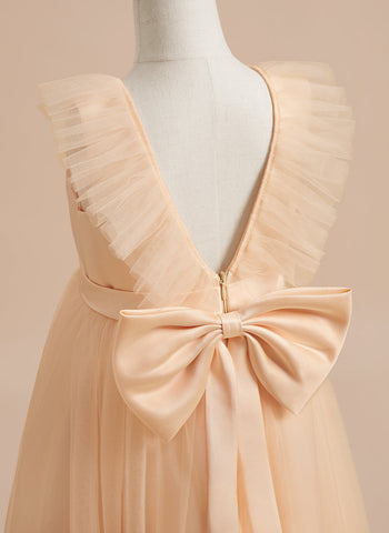 Vestido de niña de las flores de corte A, de satén y tul, hasta la rodilla 