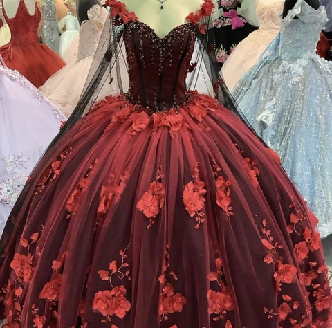 Vestido de quinceañera de lujo con flores 3D, vestido de baile de tul para dulces 16 Y1215