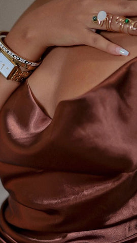 Vestido de seda marrón con tirantes finos, vestido sexy para fiesta de bienvenida Y352