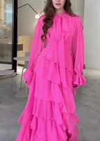 Vestido largo de fiesta elegante con volantes y capas de gasa Y7617