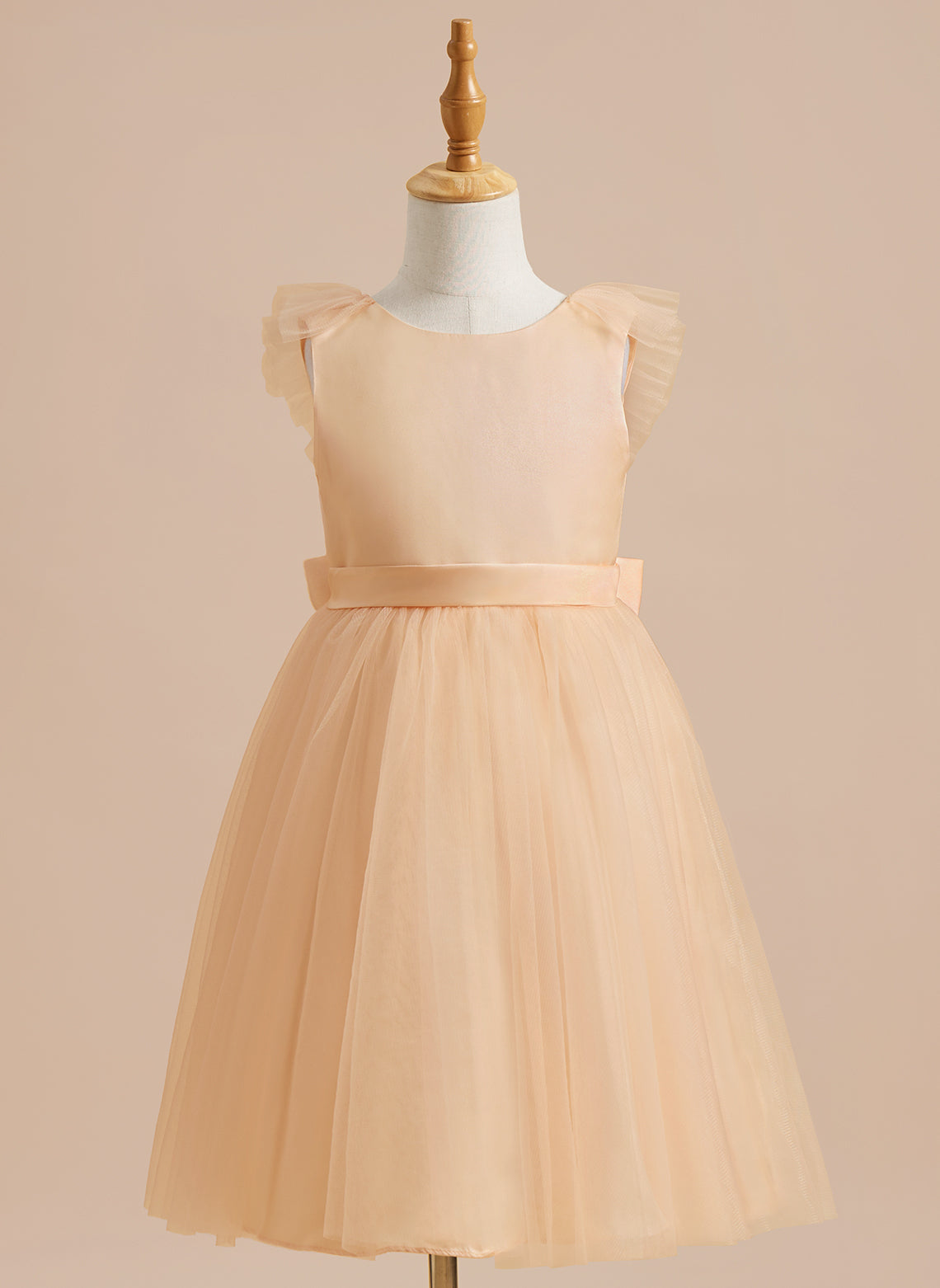 Vestido de niña de las flores de corte A, de satén y tul, hasta la rodilla 