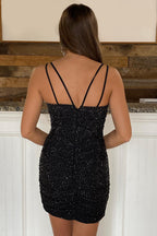 Bodycon Spaghetti Straps Short Homecoming Dress with Beading