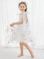 Vestido de niña pequeña de las flores, corte en A, sin mangas, de tul bordado floral. 