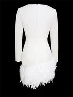 TARUXY Deep V Neck Mini Dress For Women Feathers Patchwork Sexy Bodycon Dresses Ladies Slim Solid Party Prom Dress Woman 2023