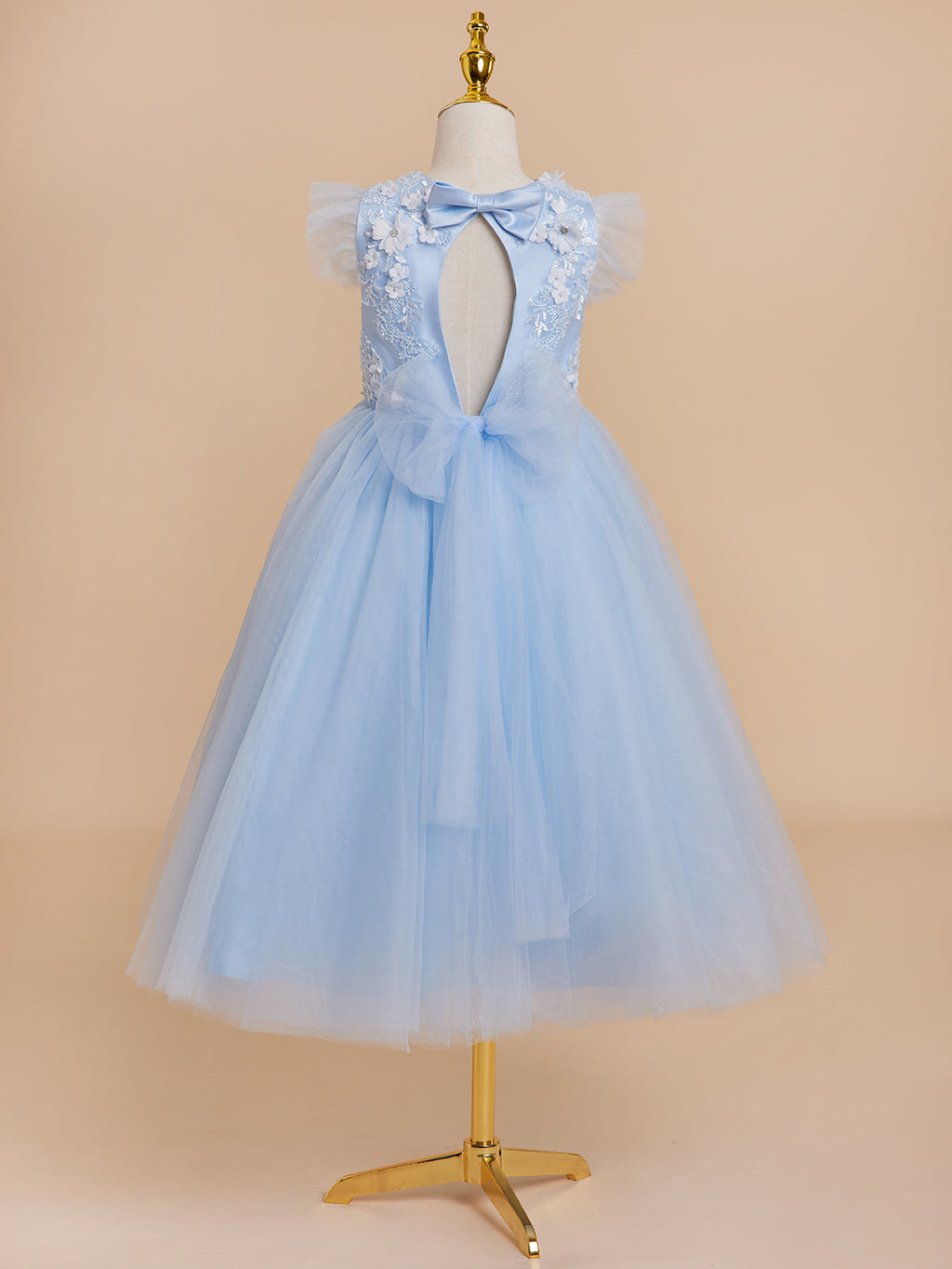 Vestido de baile/princesa de satén y tul azul hasta la rodilla (2003225970) 