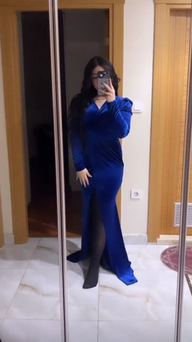 Robe de soirée élégante en velours bleu royal, robe de soirée bleu royal Y5666