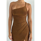 Robe de bal fourreau simple et décontractée, asymétrique, sans manches, dos nu, avec fente