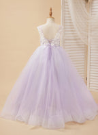 Vestido de niña de las flores de tul y encaje de princesa encantada 
