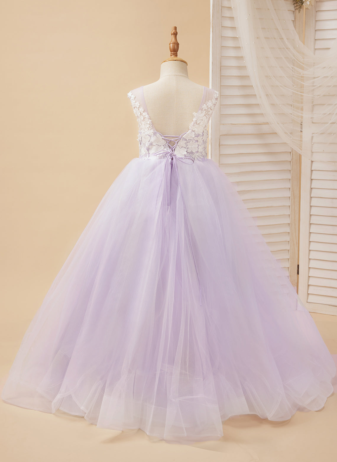 Vestido de niña de las flores de tul y encaje de princesa encantada 