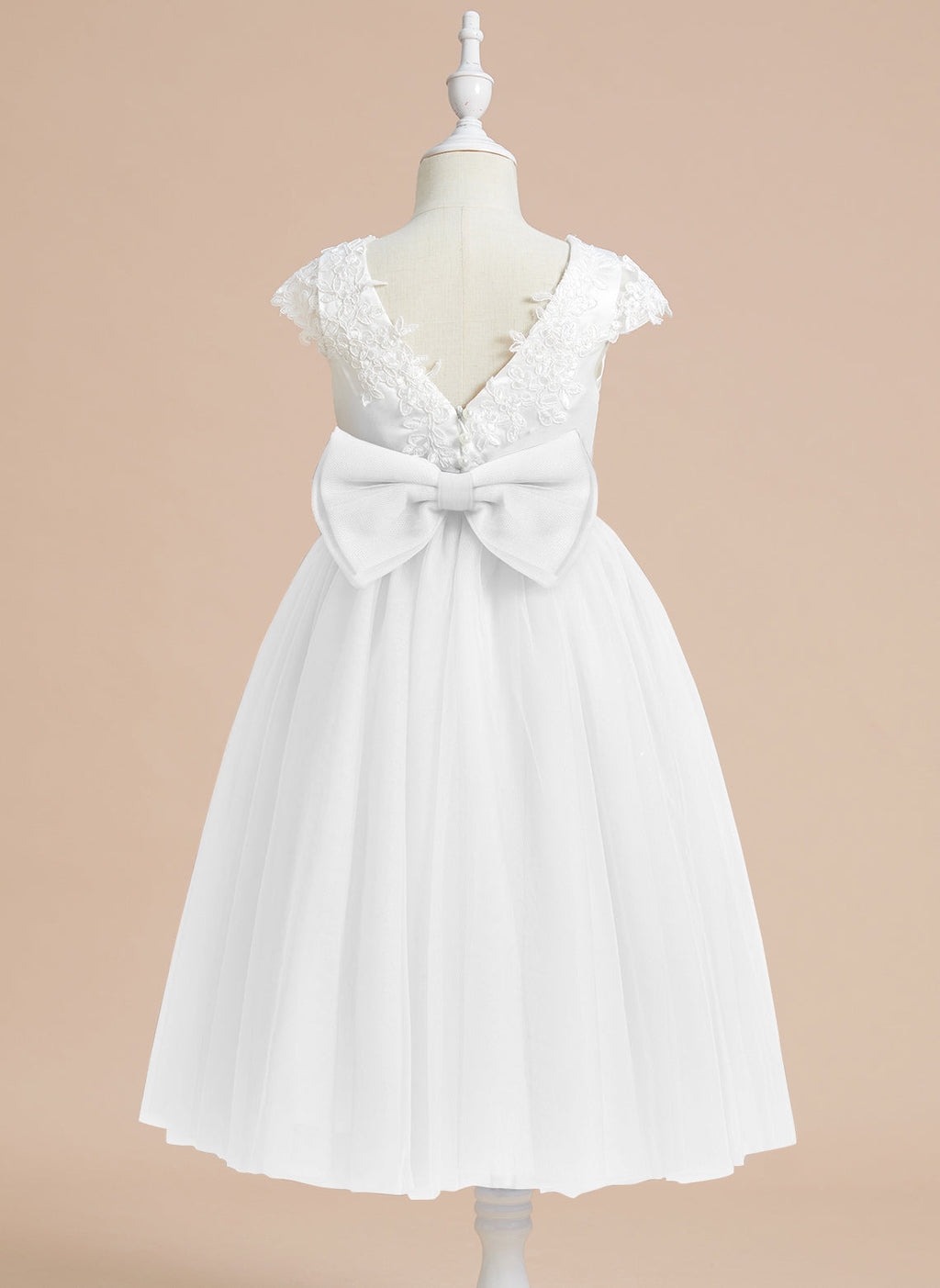 Vestido de niña de las flores para la Primera Comunión, corte en A, satén y tul, hasta la rodilla. 