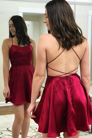 A-line Spaghetti Straps Satin Homecoming Dress