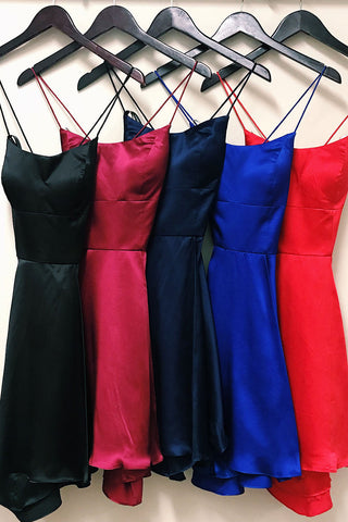 A-line Spaghetti Straps Satin Homecoming Dress