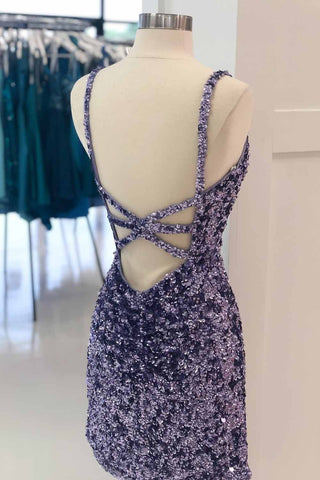 V Neck Sequins Homecoming Dress