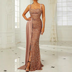 Vestido de sirena de lentejuelas sin espalda para baile de graduación 