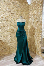 Superbes robes de bal longues sirène bustier en satin à volants
